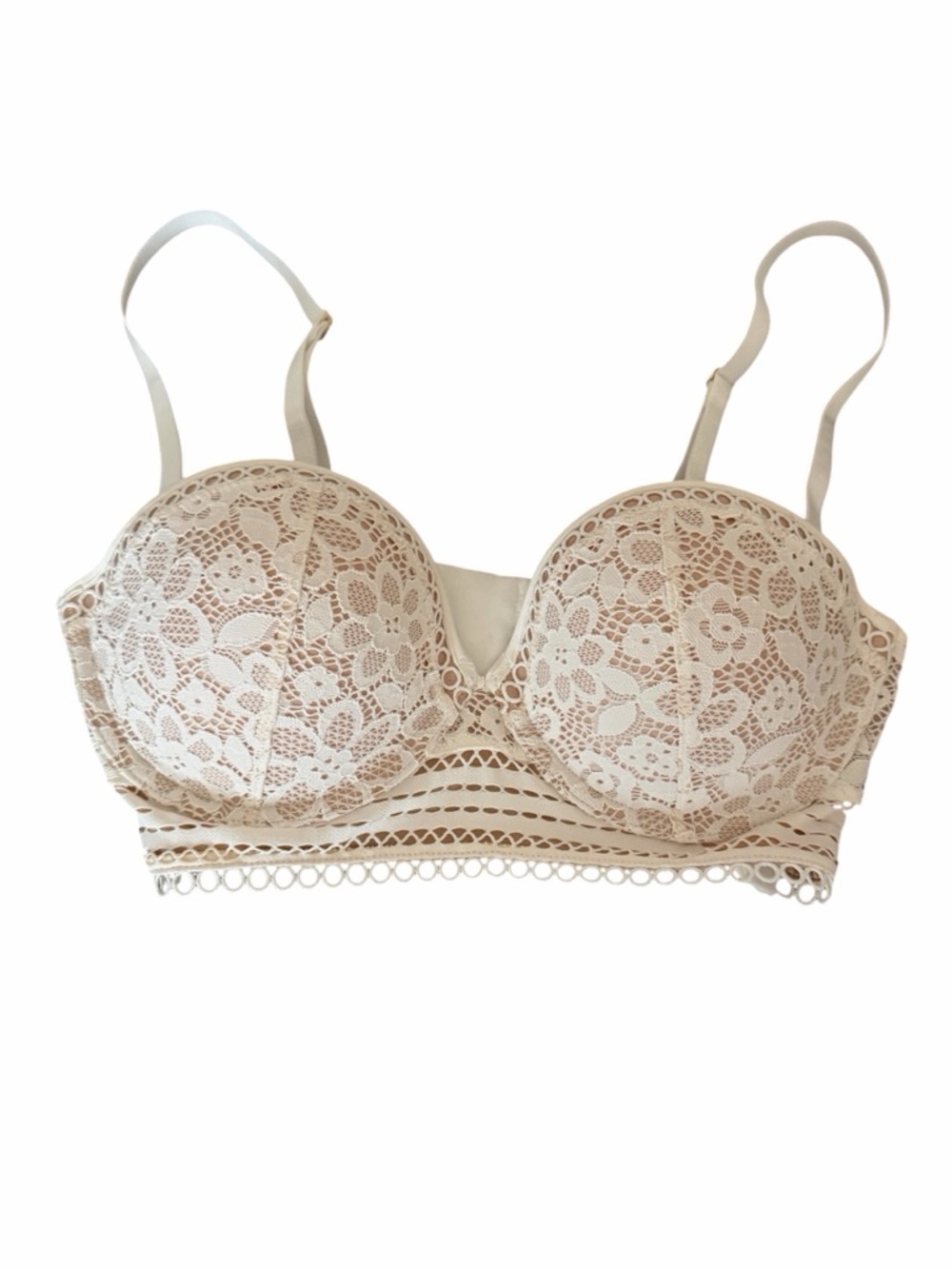 Bras N Things white nude lace strapless convertible bra 34C wedding bride bridal